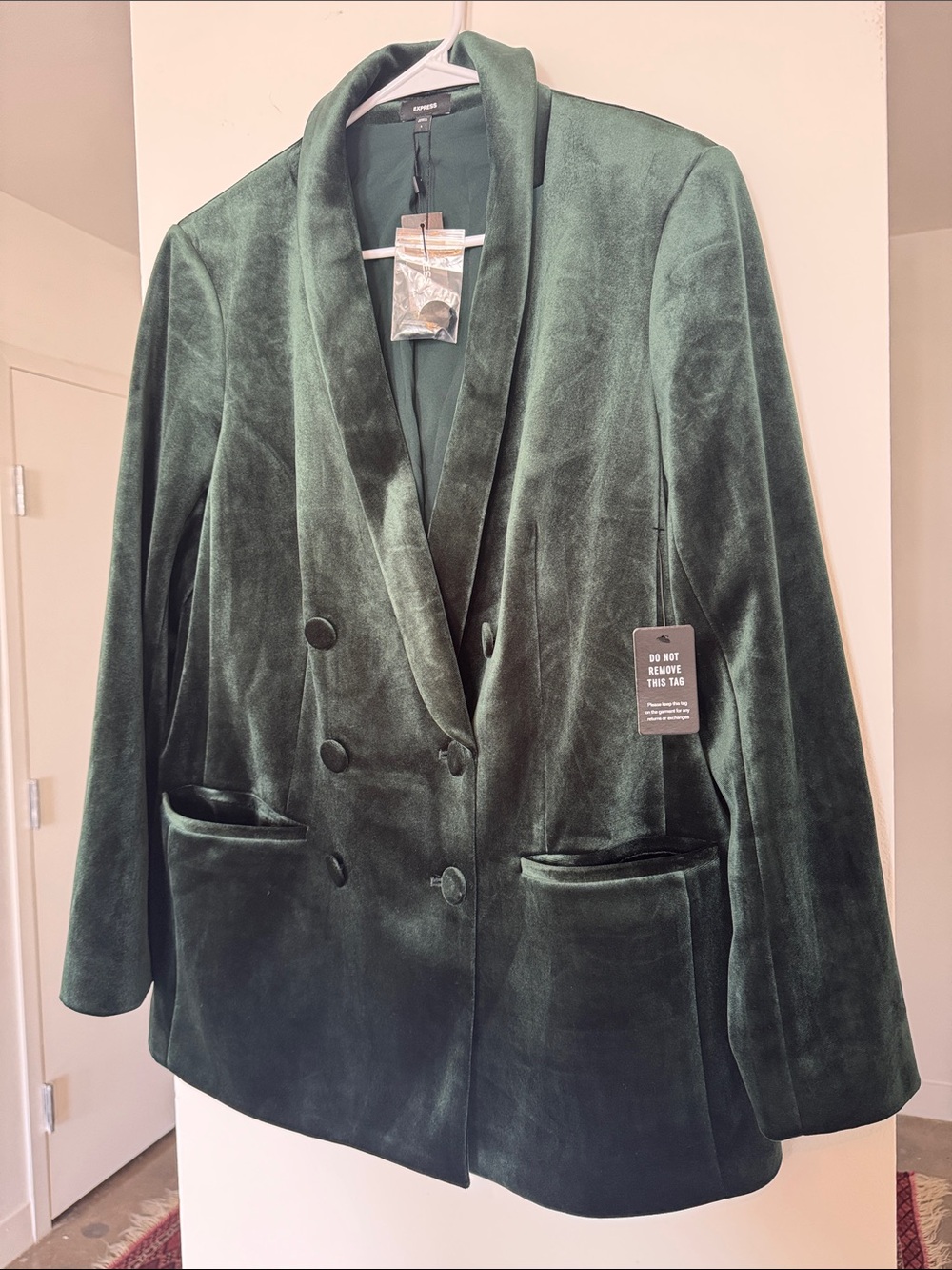 Express Dark Green Velvet Double-Breasted Blazer